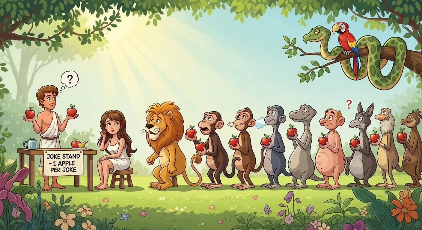 Best Adam and Eve Jokes
Adam said, “Eve, I think we’re lost.” Eve replied, “How? We’re literally the only two people on Earth!”
Eve asked, “Do you love me?” Adam said, “Who else?”
Adam ate the fruit and said, “Well… this escalated eternally.”
Eve told Adam, “I want personal space.” Adam said, “From WHAT? The leaves?”
Adam’s favorite fruit? Anything except apples now.
Adam and Eve Jokes One Liners
Adam blamed Eve… but the snake was the real influencer.
Eve: “I want something to wear.” Adam: “Wear what? Air?”
First couple, first fight, first silent treatment—history repeats!
Adam never forgot Eve’s birthday… he had NO excuse.
The Garden of Eden had no WiFi… but the connection was divine.
Short Jokes About Adam and Eve
Why didn’t Adam have a belly button? No installation fee.
What did Adam say on the first day? “Finally… some peace.”
Why did Eve eat the fruit? Because someone had to start the drama.
Adam’s first job? Landscaping.
Eve was the first person to ever say, “I have nothing to wear.”
Adam and Eve Jokes for Adults
Eve asked for a bite. Adam said, “One bite won’t hurt.” Biggest myth in history.
Adam told Eve, “You complete me.” Eve: “Well, technically, you incomplete me.”
Adam’s first words after eating the apple? “Oh great… now we’re married.”
Eve wanted a ring. Adam only had a rib.
Adam learned one thing: never argue with someone who can talk to snakes.
Adam and Eve Joke – “What can I get for a rib?”
Adam: “Lord, what can I get for a rib?”
God: “Depends… you want a soulmate or a headache?”
Adam: “I’ll give you a rib.”
God: “Deal. But she’ll still say you don’t listen.”
Adam: “A whole woman for just one rib?”
God: “Beware… maintenance is extra.”
Adam: “Can I get a refund?”
God: “Sorry, all ribs are final sale.”
Adam and Eve Jokes for Kids
Why did Adam not go to school? Because he had no classmates!
What did Eve say when she saw Adam for the first time? “Hi, I’m new here!”
Why didn’t Adam and Eve need maps? No roads!
Why did Adam name the animals? Because someone had to!
Why did Adam like the garden? Free fruit!
Adam and Eve One-Liners Clean
Adam and Eve were the first to ignore a warning label.
Eve started the first “You never listen!” argument.
Adam had no competition… lucky guy.
Eve took one bite and history changed—talk about power snacking.
Adam was the first person to say, “I’m fine,” and wasn’t.
Adam and Eve Joke – Not Enough
Eve said, “Adam, this leaf isn’t enough.”
Adam replied, “Trust me… for the first humans, this is plenty.”
Adam said, “One leaf is enough.” Eve: “For YOU maybe.”
God: “You have paradise.”
Adam: “Not enough… she wants a shopping mall.”
Eve: “One rib? That’s all?”
God: “You’ll make the most of it.”
Adam: “I named every animal!”
Eve: “Not enough. Do the laundry too.”