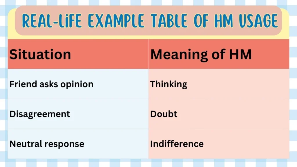 Real-Life Example Table of HM Usage